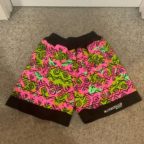 Vtg 90s Neon pink black yellow Abstract surf nylon shorts sz S-M - Picture 1 of 2